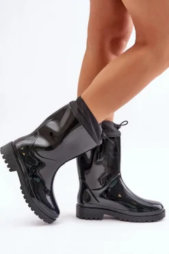 Kalosze Damskie Ze Ściągaczem Czarne Ellatiel