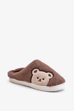 Kapcie Damskie Futrzane Z Misiem Brązowe Fiorinella