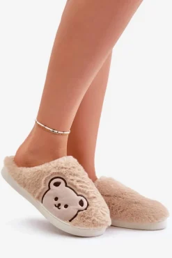 Kapcie Damskie Futrzane Z Misiem Beżowe Fiorinella