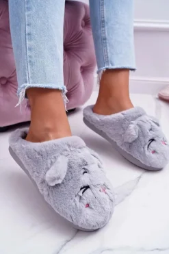 Kapcie Damskie Kotki z Uszami Szare Sleppyhead