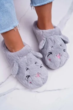 Kapcie Damskie Kotki z Uszami Szare Sleppyhead