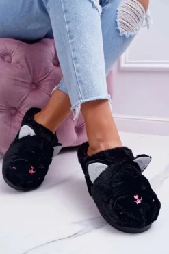 Kapcie Damskie Kotki z Uszami Czarne Sleppyhead