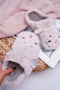 Kapcie Damskie Kotki z Uszami Białe Sleppyhead
