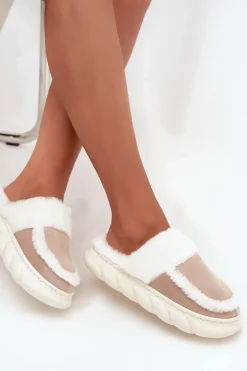 Kapcie Damskie Na Grubej Podeszwie Z Futerkiem Vinceza 19952 Beżowe