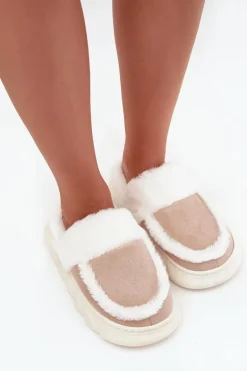 Kapcie Damskie Na Grubej Podeszwie Z Futerkiem Vinceza 19952 Beżowe