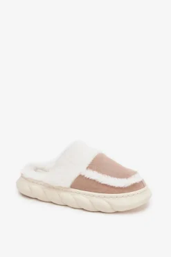 Kapcie Damskie Na Grubej Podeszwie Z Futerkiem Vinceza 19952 Beżowe