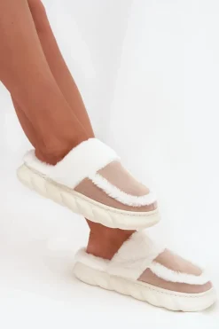 Kapcie Damskie Na Grubej Podeszwie Z Futerkiem Vinceza 19952 Beżowe