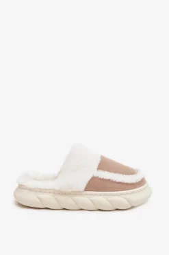 Kapcie Damskie Na Grubej Podeszwie Z Futerkiem Vinceza 19952 Beżowe