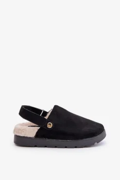 Kapcie Damskie Na Platformie Ocieplane Futerkiem Typu Baranek Czarne Sanilora