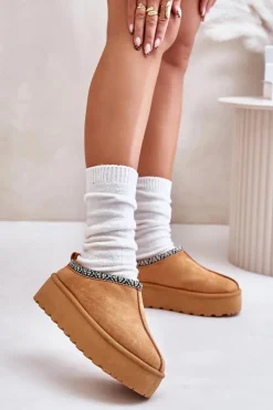 Kapcie Damskie Na Platformie Z Haftem Camel Neroma