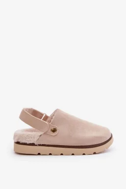 Kapcie Damskie Na Platformie Ocieplane Futerkiem Typu Baranek Beżowe Sanilora