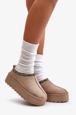 Kapcie Damskie Na Platformie Z Haftem Beżowe Neroma