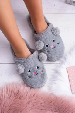 Kapcie Damskie SOXO Myszki z Uszami Szare