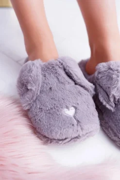 Kapcie Damskie SOXO Puchate Pieski z Uszami Szare