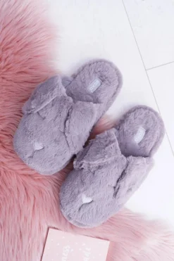 Kapcie Damskie SOXO Puchate Pieski z Uszami Szare