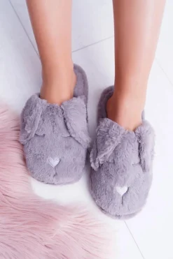 Kapcie Damskie SOXO Puchate Pieski z Uszami Szare