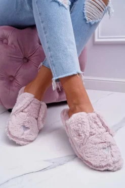 Kapcie Damskie SOXO Puchate Pieski z Uszami Różowe