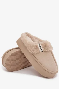 Kapcie Damskie Z Futerkiem Jasnobeżowe Parisse