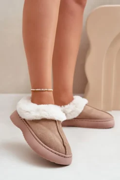 Kapcie Damskie Z Futerkiem Beżowe Zinntia