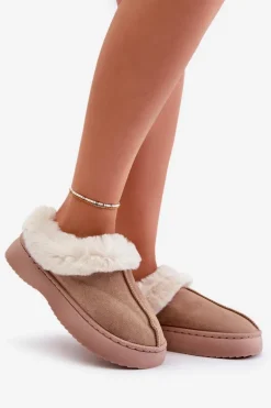 Kapcie Damskie Z Futerkiem Beżowe Zinntia