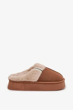 Kapcie Damskie Z Futerkiem Brązowe Parisse
