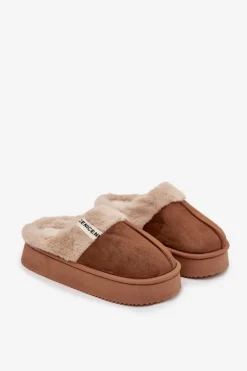 Kapcie Damskie Z Futerkiem Brązowe Parisse