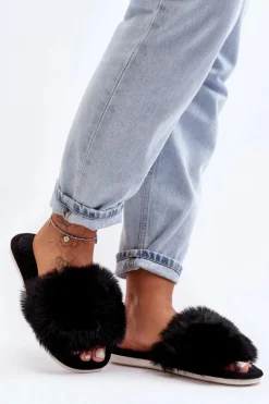 Kapcie Damskie Z Futerkiem Czarne Vienitta