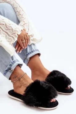 Kapcie Damskie Z Futerkiem Czarne Vienitta