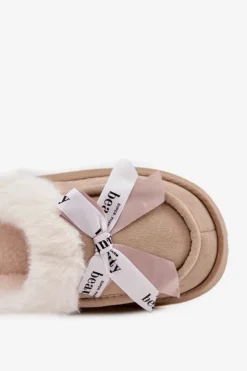 Kapcie Damskie Z Futerkiem I Kokardką Beżowe Fenella