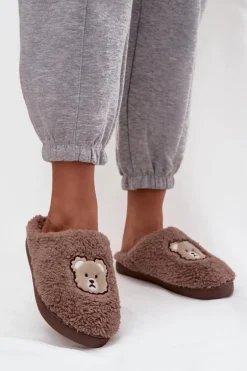 Kapcie Damskie Z Futerkiem Typu Baranek I Misiem Czekoladowe Temiena