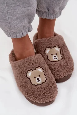 Kapcie Damskie Z Futerkiem Typu Baranek I Misiem Czekoladowe Temiena