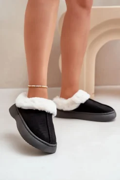 Kapcie Damskie Z Futerkiem Czarne Zinntia
