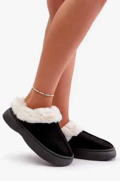 Kapcie Damskie Z Futerkiem Czarne Zinntia