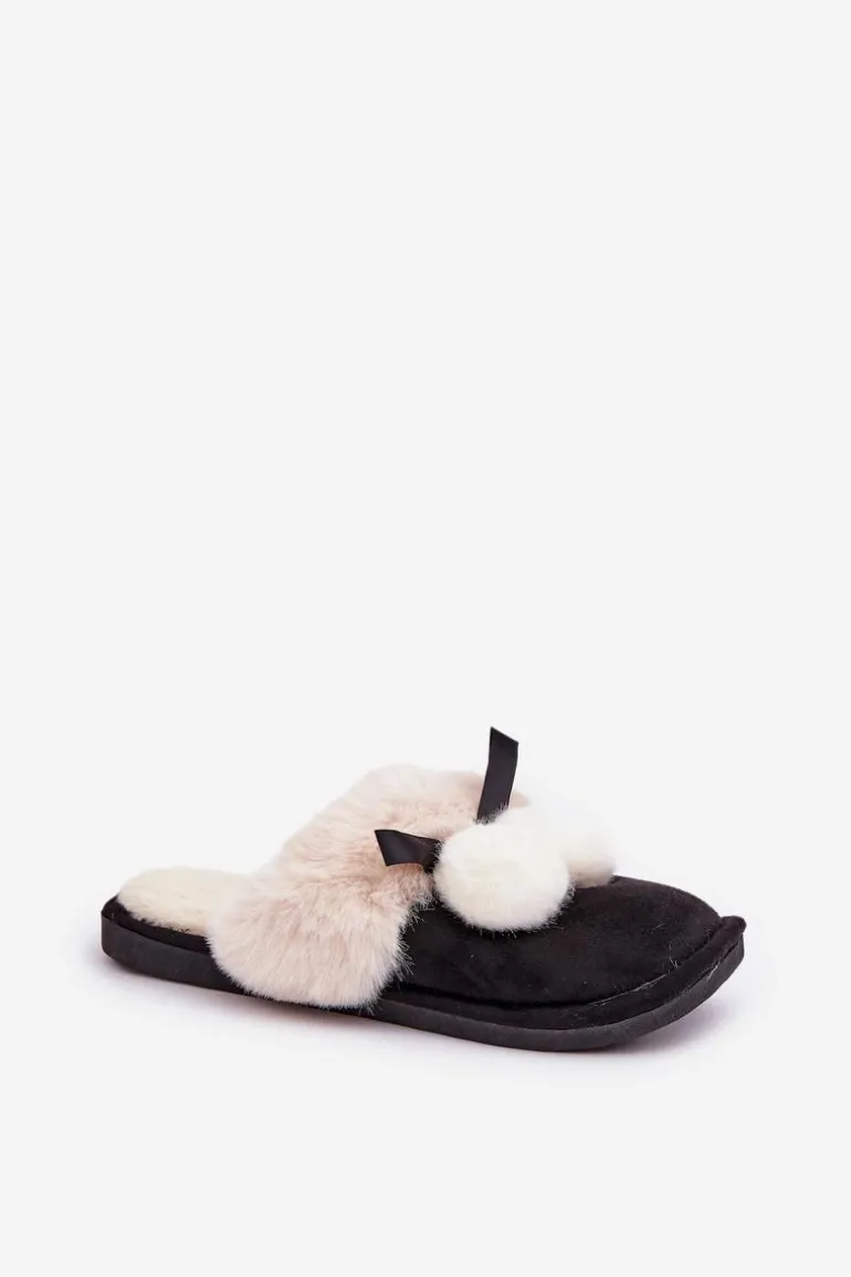 Kapcie Damskie Z Futerkiem Czarne Nartani