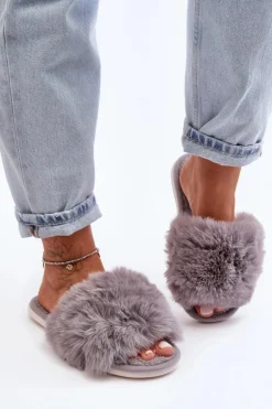 Kapcie Damskie Z Futerkiem Szare Vienitta