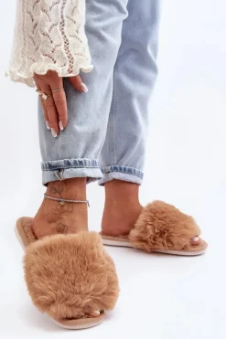 Kapcie Damskie Z Futerkiem Beżowe Vienitta