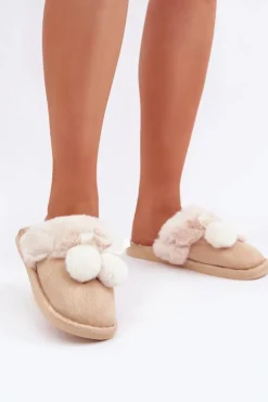Kapcie Damskie Z Futerkiem Beżowe Nartani