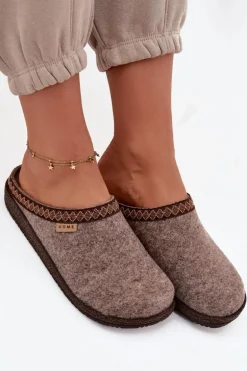 Kapcie Damskie Z Haftem Inblu NL000009 Ciemnobeżowe