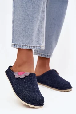 Kapcie Damskie Z Kwiatkiem Inblu CS000043 Granatowe
