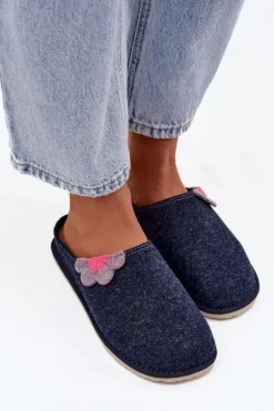 Kapcie Damskie Z Kwiatkiem Inblu CS000043 Granatowe