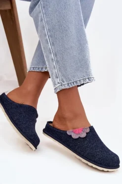 Kapcie Damskie Z Kwiatkiem Inblu CS000043 Granatowe