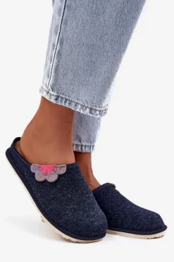 Kapcie Damskie Z Kwiatkiem Inblu CS000043 Granatowe