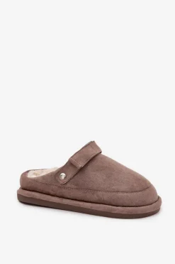 Kapcie Damskie Z Paskiem Ocieplane Futerkiem Ciemnobeżowe Rilena