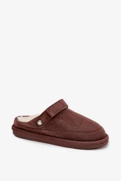 Kapcie Damskie Z Paskiem Ocieplane Futerkiem Czekoladowe Rilena