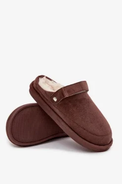 Kapcie Damskie Z Paskiem Ocieplane Futerkiem Czekoladowe Rilena
