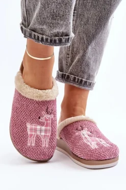 Kapcie Damskie Z Reniferem I Futerkiem Inblu CT000034 Różowe