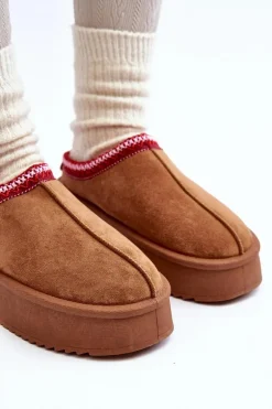 Kapcie Na Grubej Podeszwie Z Eko Zamszu Brązowe Sylva