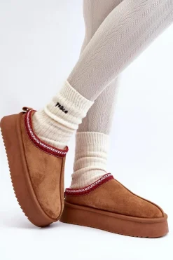 Kapcie Na Grubej Podeszwie Z Eko Zamszu Brązowe Sylva