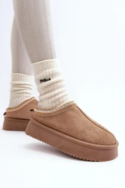 Kapcie Na Grubej Podeszwie Z Eko Zamszu Beżowe Sylva