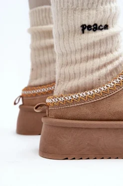 Kapcie Na Grubej Podeszwie Z Eko Zamszu Beżowe Sylva